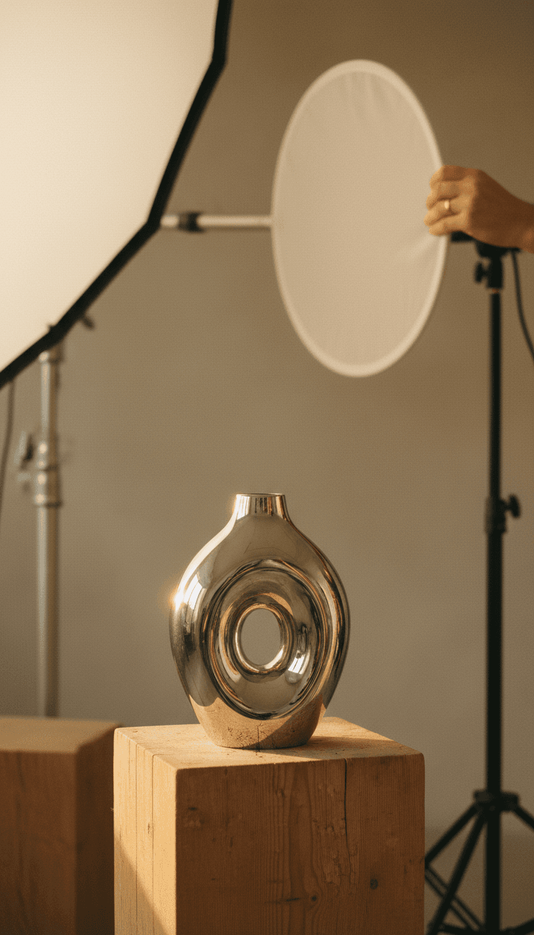 Product photography in studio with professional lighting setup