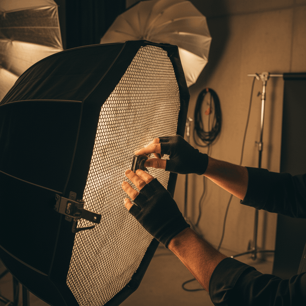 Photography lighting setup in professional studio