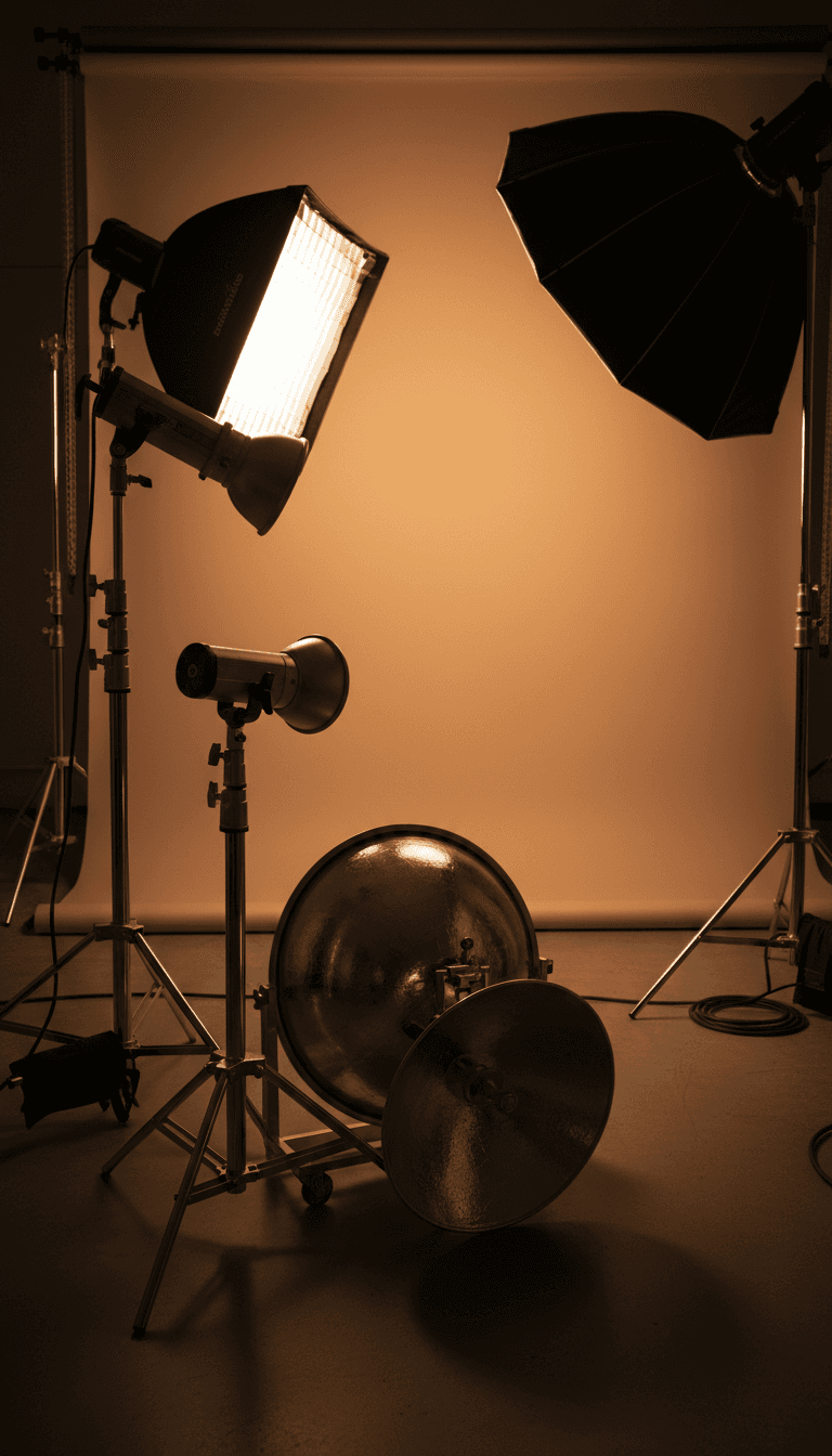 Professional studio lighting equipment setup in Charles Markovitz Photo Studio