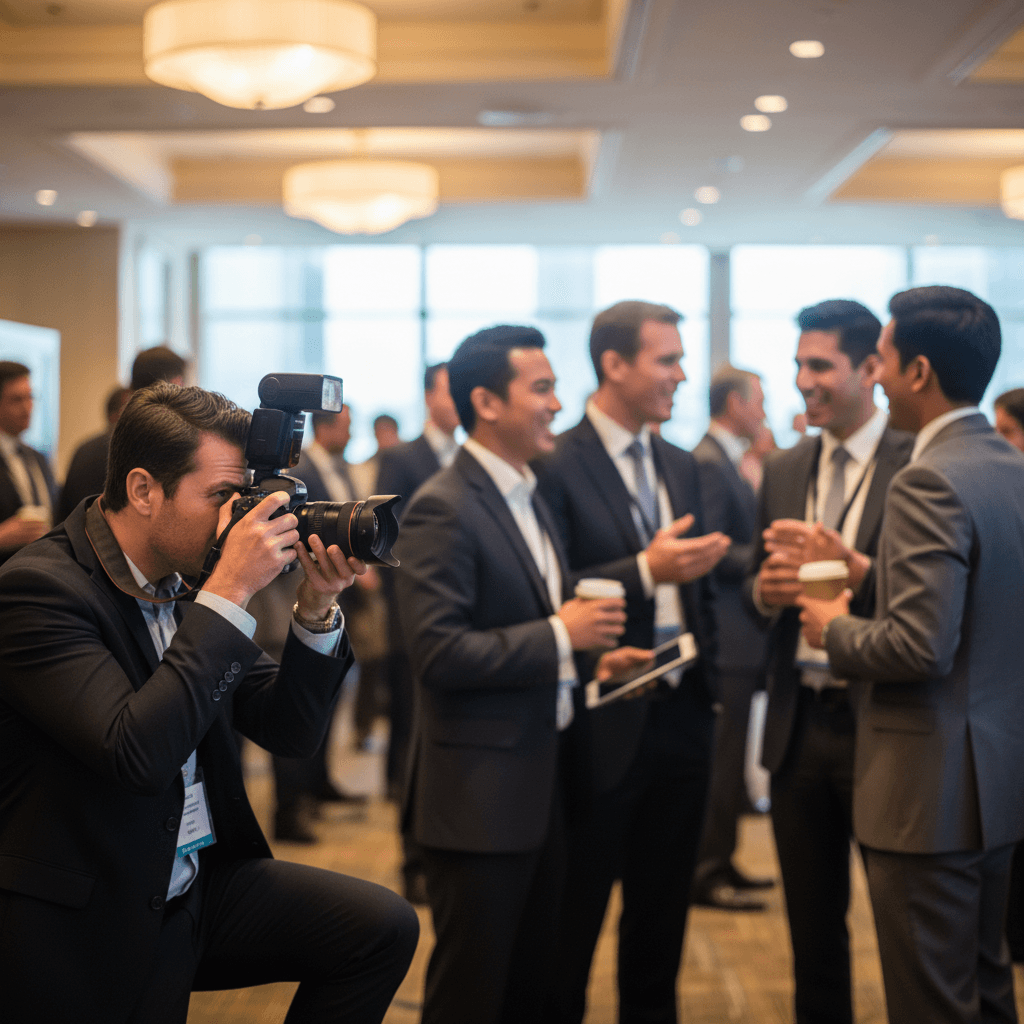 Event photographer capturing candid corporate moment