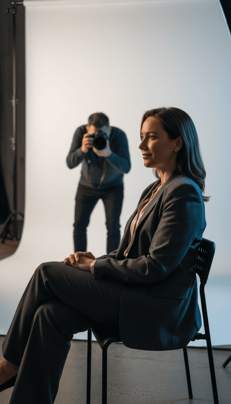 Executive portrait session with professional directional lighting