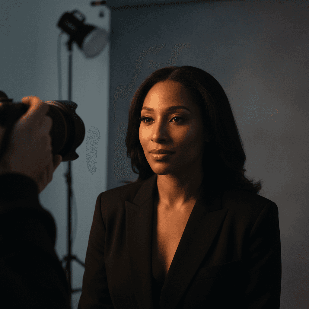 Professional portrait photography session with precision lighting